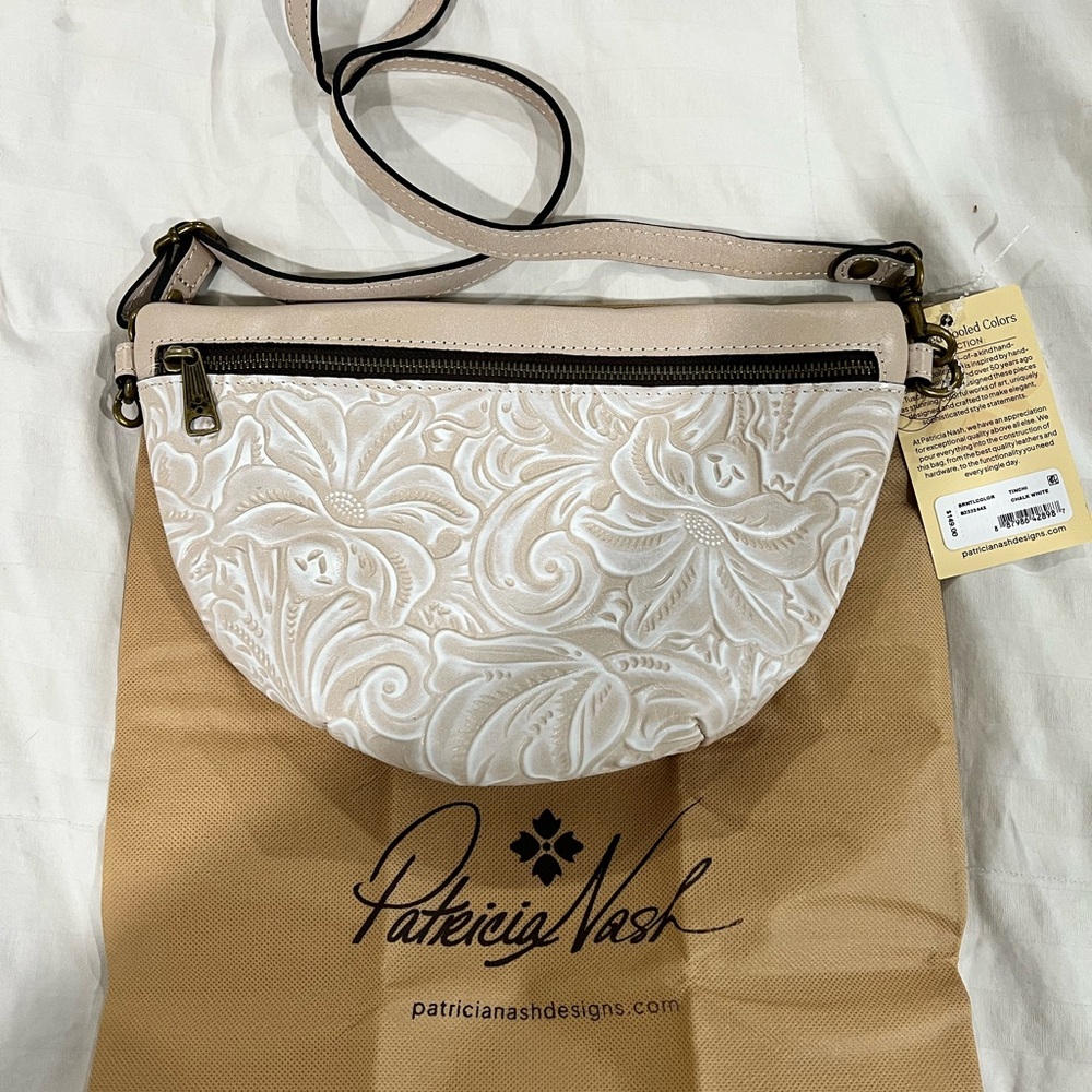 Patricia Nash White Floral Embossed Crossbody Bag